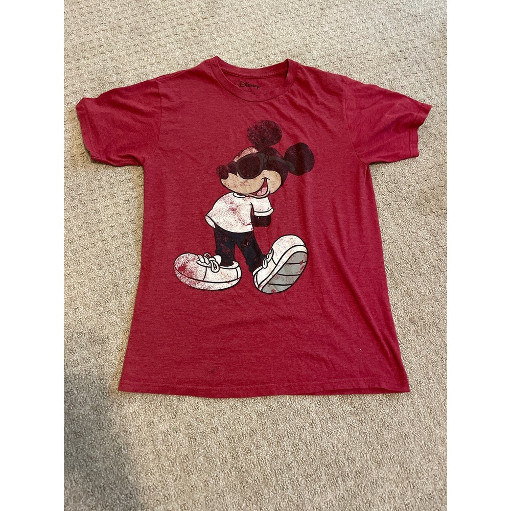 Disney Red Vintage Style Cool Guy Mickey Mouse Short Sleeve Shirt